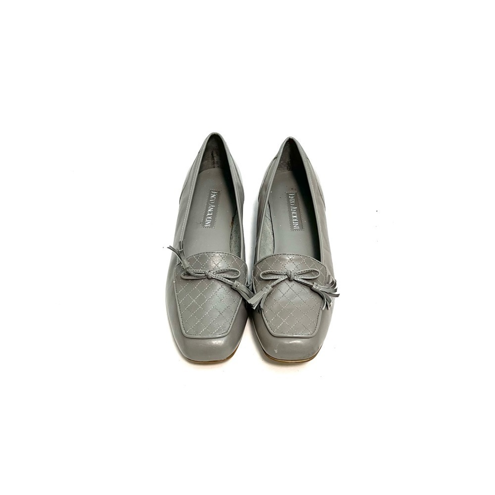Vintage 1990s gray leather quilted square toe slip on loafers